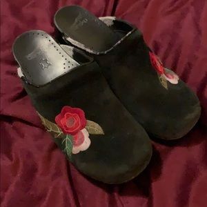 Dansko clogs with flower embroidery